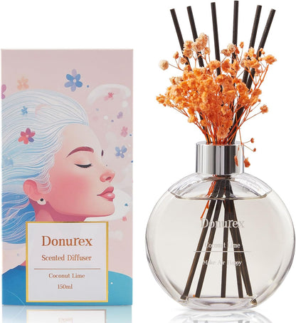 Flower Reed Diffuser Set 5.07oz Satin Rose Scent Diffuser with Sticks Home Fragrance Reed Diffuser for Bathroom Shelf Decor