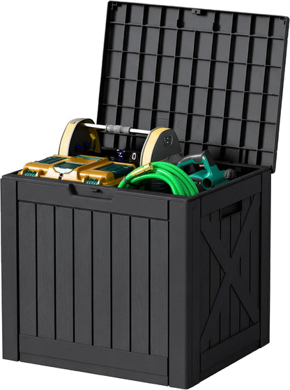 32 Gallon Deck Box Outdoor Indoor Waterproof Storage Box for Patio Furniture, Pool Accessories, Garden Tools, and Cushion Storage, Black