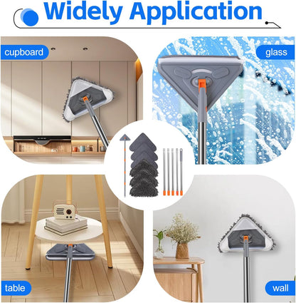 Wall Mop with 80 Inches Long Handle, Wall Cleaner Mop Tool for Window/Walls/Ceiling Fans/Dust/Baseboard/Floors Clean, 360° Ceilings Cleaner Tool Duster with Squeegee 6 Replacement Pads