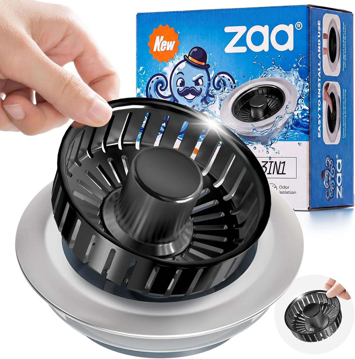 Sink Drain Strainer - Sink Stopper Kitchen Drain, 3 in 1 Kitchen Sink Drain Strainer with Anti-Clogging Basket, Kitchen Gadgets Clearance Sink Accessories, Fit US Standard 3-1/2'' Sink Hole, Silver