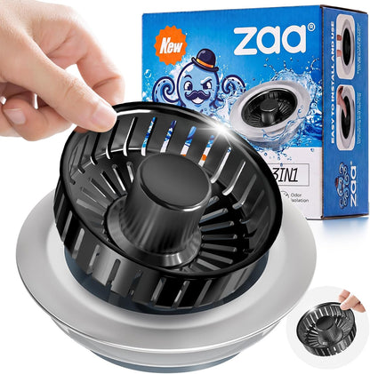 Sink Drain Strainer - Sink Stopper Kitchen Drain, 3 in 1 Kitchen Sink Drain Strainer with Anti-Clogging Basket, Kitchen Gadgets Clearance Sink Accessories, Fit US Standard 3-1/2'' Sink Hole, Silver
