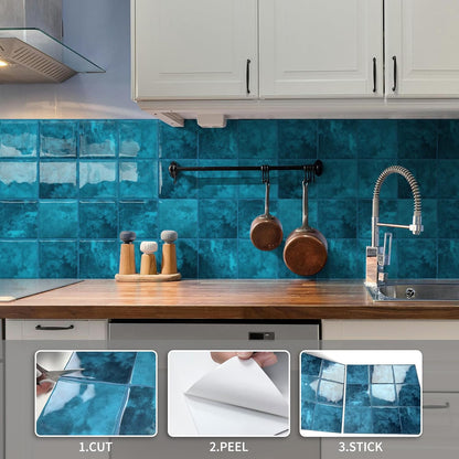10 Sheet Thicker Peel and Stick Backsplash Tile, 12"x12" 3D Self Adhesive Square Mosaic Subway Checkered Vinyl Backsplash Stick on Wall Tiles for Bathroom, Kitchen, Living Room (10, Orange)