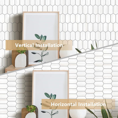 Vamos Tile Long Hexagon Peel and Stick Backsplash Tile - 10 Sheets Stick on Backsplash for Kitchen and Bathroom 12.4 x 12 Inch Glossy Wood Grain PVC Self Adhesive Mosaic Wall Tiles