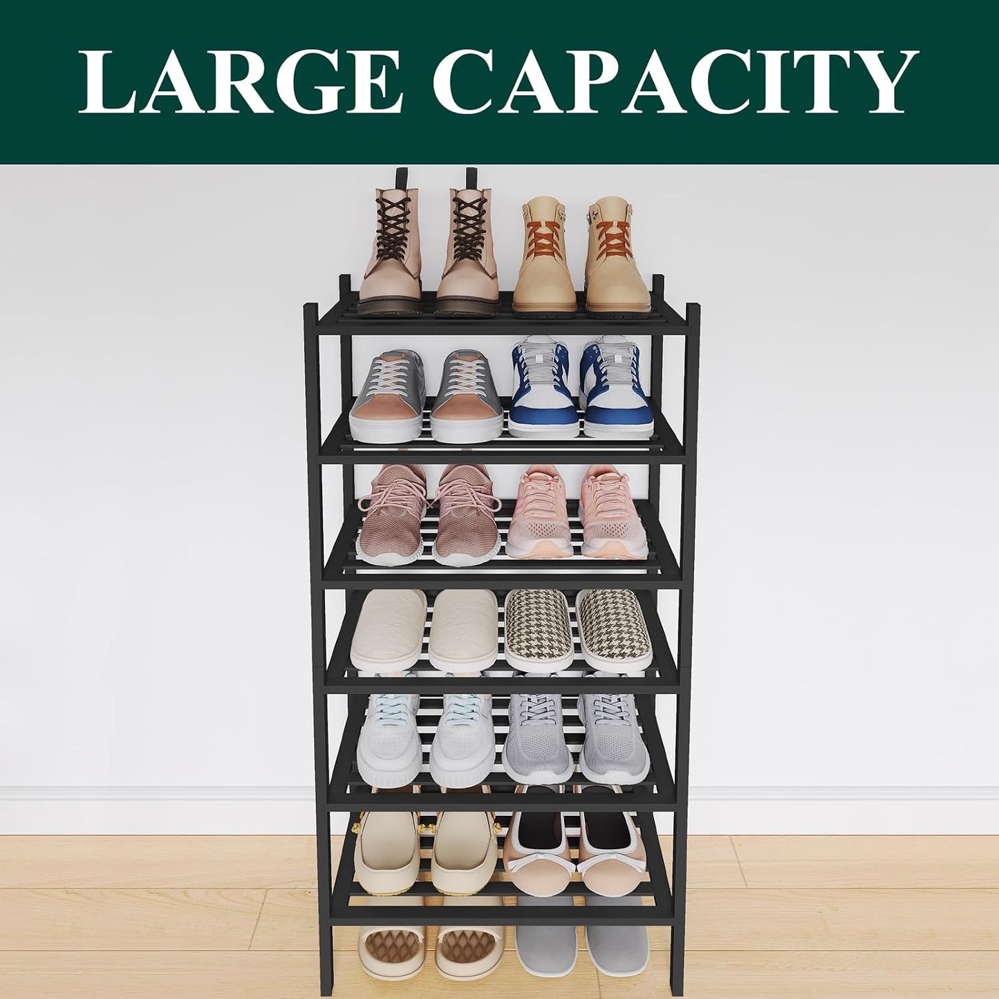 Smiry Bamboo Shoe Rack, 3 Tier Free Standing Wooden Shoe Organizer, Stackable Wood Shoe Storage Shelf for Closet, Entryway, 5 Horizontal Slats, 26.8"x11"x18.3", Natural