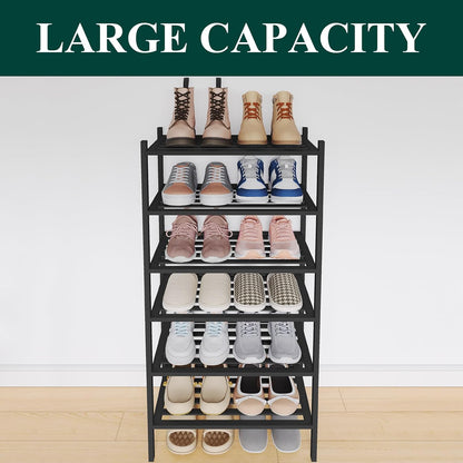 Smiry Bamboo Shoe Rack, 3 Tier Free Standing Wooden Shoe Organizer, Stackable Wood Shoe Storage Shelf for Closet, Entryway, 5 Horizontal Slats, 26.8"x11"x18.3", Natural