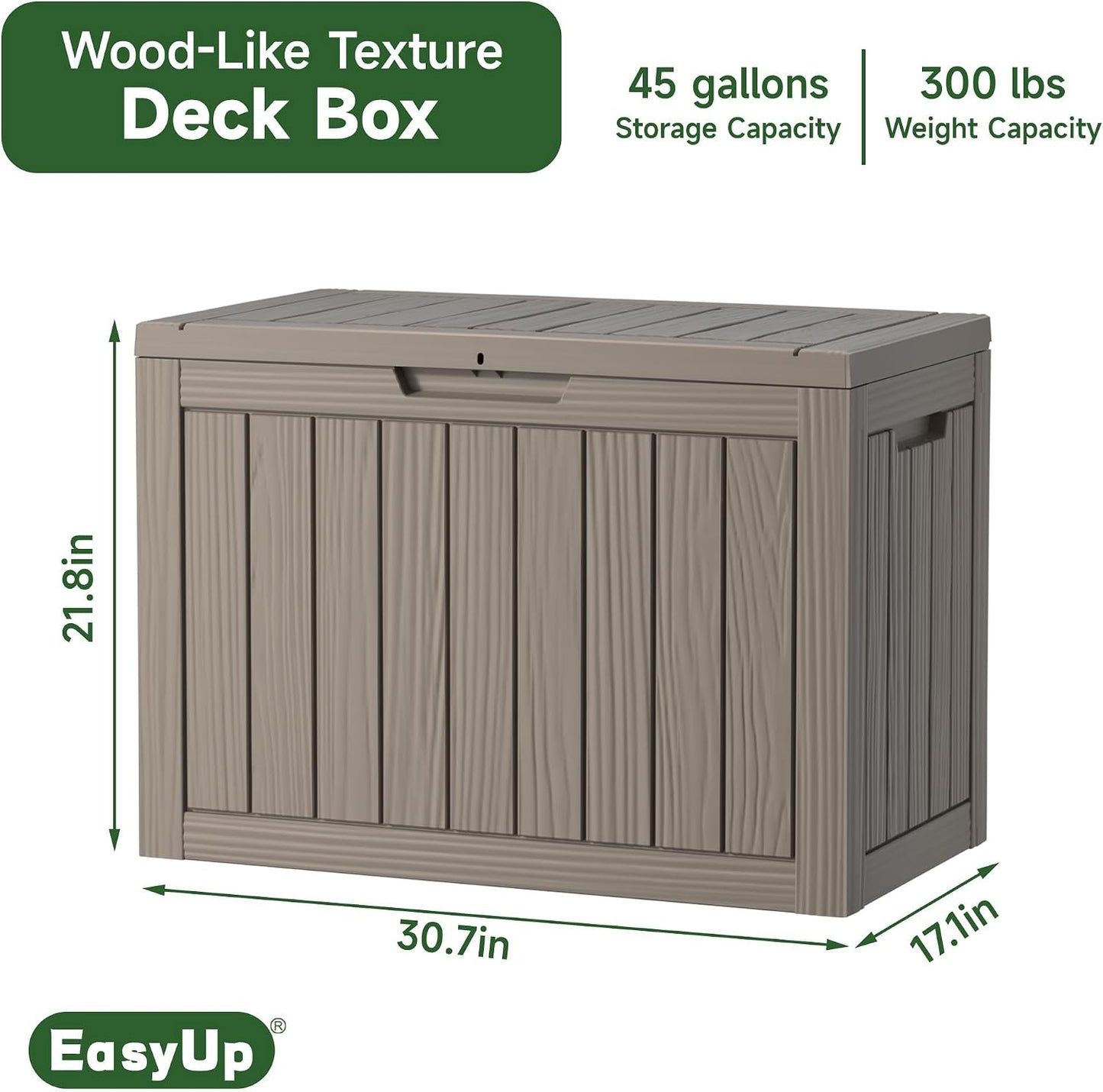 EasyUp 33 Gallon Resin Deck Box Waterproof, UV Resistant Outdoor Storage Box for Delivery, Porch, Patio and Garden, Stripe Black