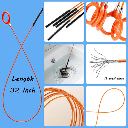 Drain Snake Hair Clog Remover, 61 Inch Flexible Plumbing Toilet Snake, Plastic Drain Hair Remover Tool for Shower, Bathtub, Kitchen, Wash Basin and Utility Sink Drain Cleaner