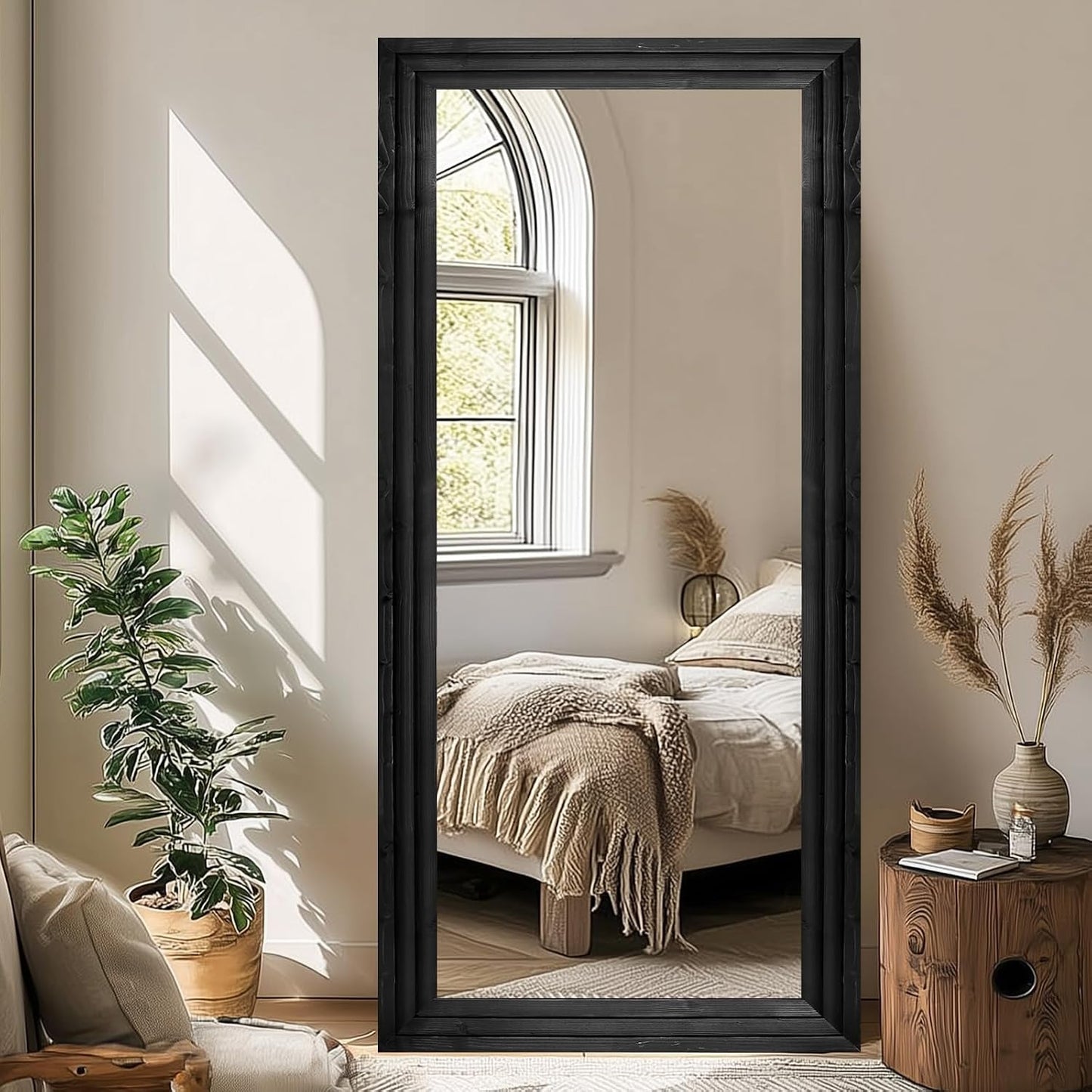 65"x22" Full Length Mirror Solid Wood Frame Floor Mirror with Stand for Living Room, Bedroom Hanging Standing or Leaning, Brown