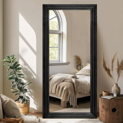 65"x22" Full Length Mirror Solid Wood Frame Floor Mirror with Stand for Living Room, Bedroom Hanging Standing or Leaning, Brown