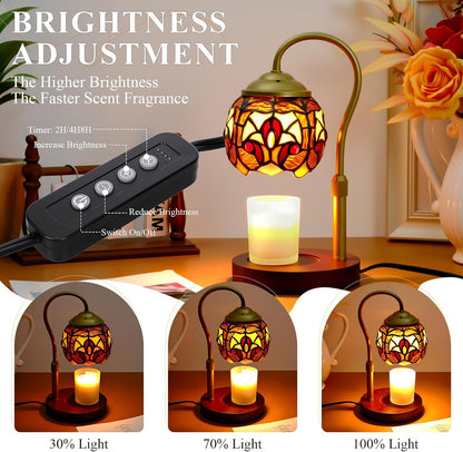 Candle Warmer Lamp with Timer Dimmer - Height Adjustable Wax Melt Warmer for Jar Candles, Blown Art Glass Candle Warming Lamp with 2 Bulbs Birthday Gifts for Mom Women Candle Holders for Home Decor