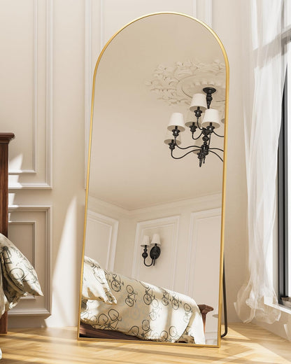 Antok 58" x19” Arched Full Length Floor Mirror, Gold Aluminum Frame, Free Standing/Wall Mount/Leaning for Bedroom, Living Room, Dressing Room