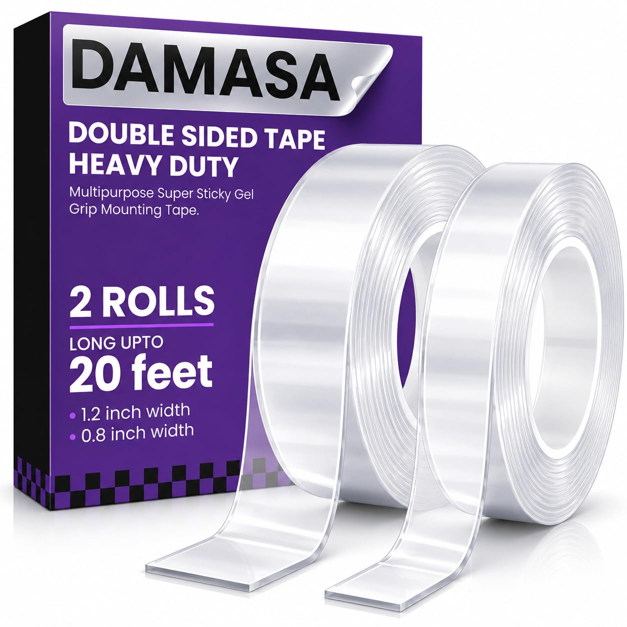 DAMASA Double Sided Tape Heavy Duty – 1.18" x 9.85 Ft Nano Gel Mounting Tape, Removable & Reusable, No Residue, for Walls, Glass, Tile, Picture Frames, Carpet & LED Strips (Crystal Clear)