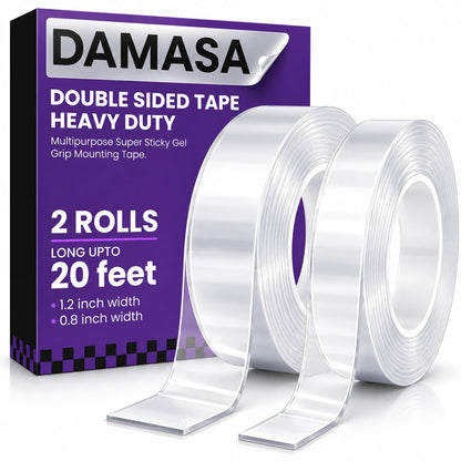 DAMASA Double Sided Tape Heavy Duty – 1.18" x 9.85 Ft Nano Gel Mounting Tape, Removable & Reusable, No Residue, for Walls, Glass, Tile, Picture Frames, Carpet & LED Strips (Crystal Clear)