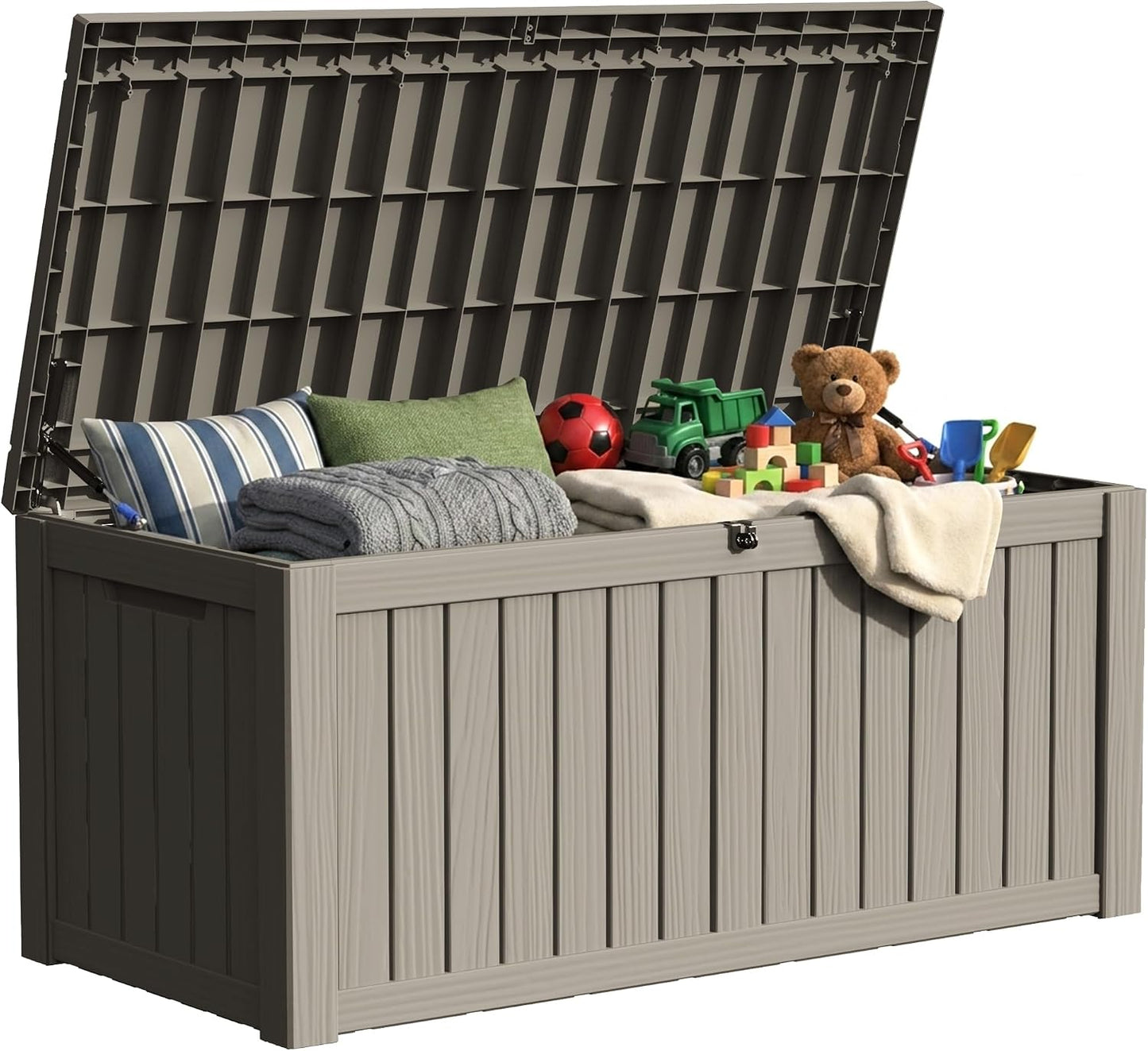TARKARI 275 Gallon Resin Deck Box, Waterproof Outdoor Storage Box, Lockable for Patio Furniture, Garden Tools, Pool Accessories, UV-Resistant for All Weather Use, Black