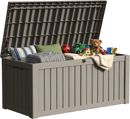 TARKARI 275 Gallon Resin Deck Box, Waterproof Outdoor Storage Box, Lockable for Patio Furniture, Garden Tools, Pool Accessories, UV-Resistant for All Weather Use, Black