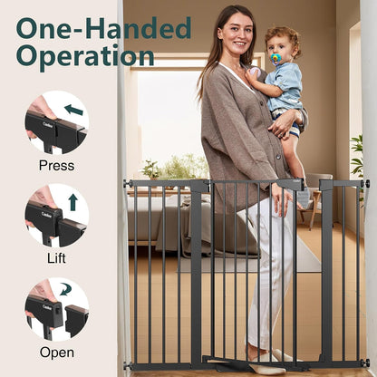 Cumbor 29.7-48" Baby Gate for Stairs, Mom's Choice Awards Winner-Dog Gate for Doorways, Auto Close Safety Pet Gate for Dogs Indoor, Easy Install Pressure Mounted Child Gate with Walk Thru Door, Brown
