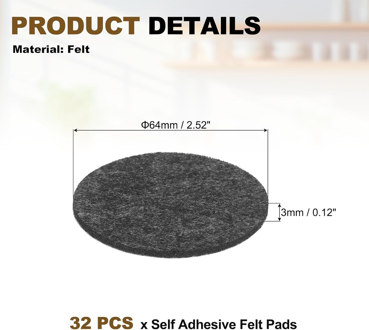 uxcell 32Pcs Non Slip Furniture Pads, 3" Round Self Adhesive Felt Bumpers Noise Reducing Furniture Feet Floor Protector for Chairs Tables Furniture Legs (White 0.2" Thick) - Colors A