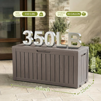 Waterproof Outdoor Storage Box Outside Deck Box Lockable Resin Bench UV Resistant Furniture Cushion Pool Tool Float Bin Patio Garden Porch (Black, 120 Gallon)