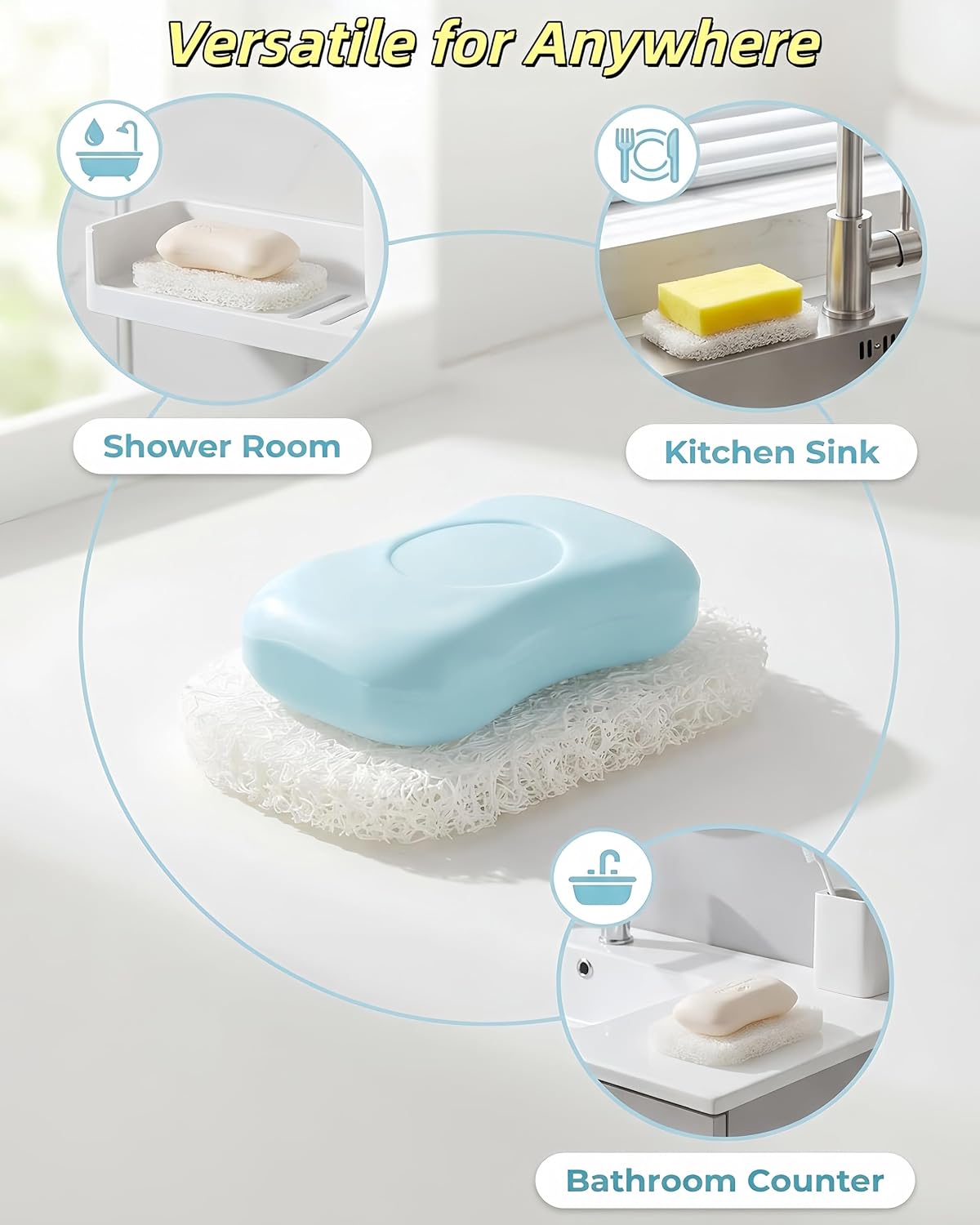 8 Pack Soap Saver Pads,Self Draining Soap Holder Pad for Bar Soap,4.3"×3" Soap Saver Holder,PVC Lifting Mats for Shower Bathroom Kitchen Sink, Keep Soap Dry