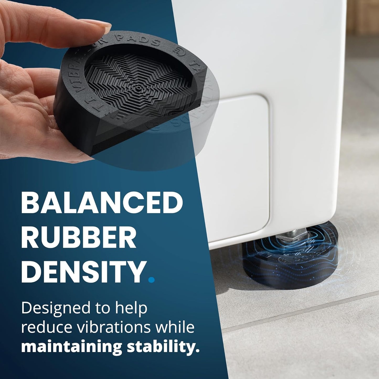 Anti Vibration Pads for Washing Machine with Tank Tread Grip XL | 4 Pack + Level | Stops Washer Dryer from Moving, Protects Floor | Rubber Antivibration Feet Stabilizer for Leveling Washer Machine