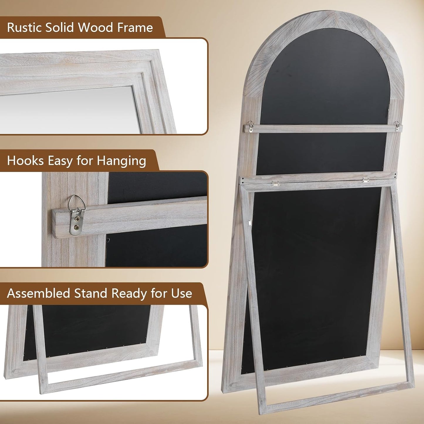 MELOMOIR Arched Full Length Mirror with Solid Wood Frame, 56"x21" Rustic Farmhouse Floor Mirror with Stand, Free Standing Leaning Hanging, for Bedroom Living Room Dressing Room Entryway, Brown