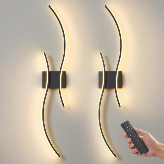 Battery Operated Wall Sconce Set of 2, Dimmable Modern LED Rechargeable Wall Light with Remote Control, Wall Decor for Living Room, Hallway, Quick Install, No Electrician Required