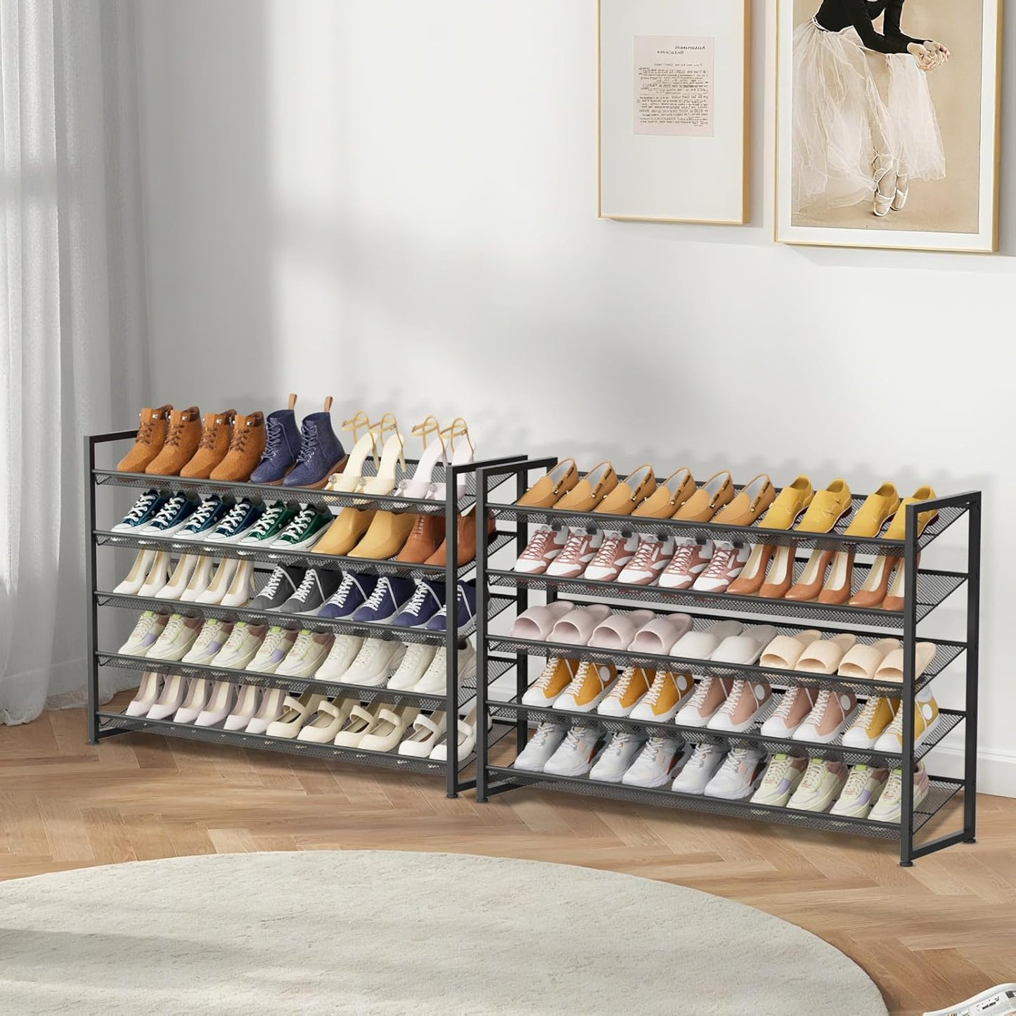 Large Shoe Rack 8 Tier Shoe Organizer, Heavy Duty Metal 4-Tier Stackable Shoe Storage Vertical Shoe Rack for Closet Front Door Entrance, Up to 50 Pairs, 44.8" W x 11.4" D x 56.7" H, Black