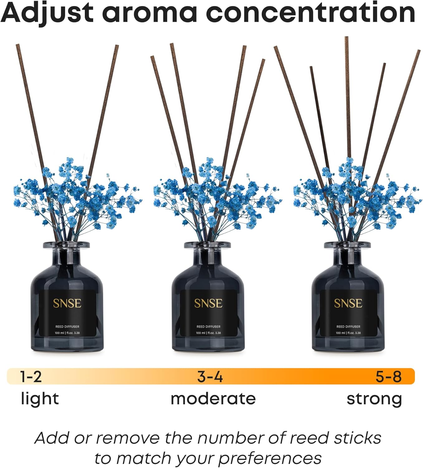 SNSE Tobaco & Vanilla with Flowers Perfumed Reed Diffuser Set | 3.38 oz Scent Fragrance Oil Diffuser for Bedroom, Bathroom, Home Décor and Gift, Decorative Air Fresheners with Sticks