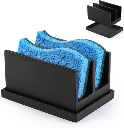Luxspire Kitchen Sponge Holder, Dish Sponge Holder with with Drain Tray, Marble Sponge Holder for Kitchen Sink, Kitchen Sink Caddy 2 Compartments, Gravel White
