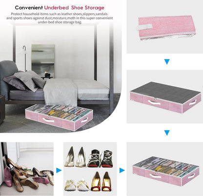 Onlyeasy Sturdy Under Bed Shoe Storage Organizer, Set of 2, Fit 12 to 24 Pairs, Underbed Shoes Closet Storage Solution with Clear Window, Breathable, L29.3 x W23.6 x H5.9, Linen-like Black, MXAUBSB2P
