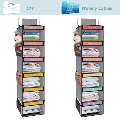 Fixwal 6-Shelf Weekly Clothes Organizer for Kids, Kids Daily Shelf Hanging Closet Organizer with 6 Side Pockets, Days of The Week Hanging Storage Shelves (Pink)