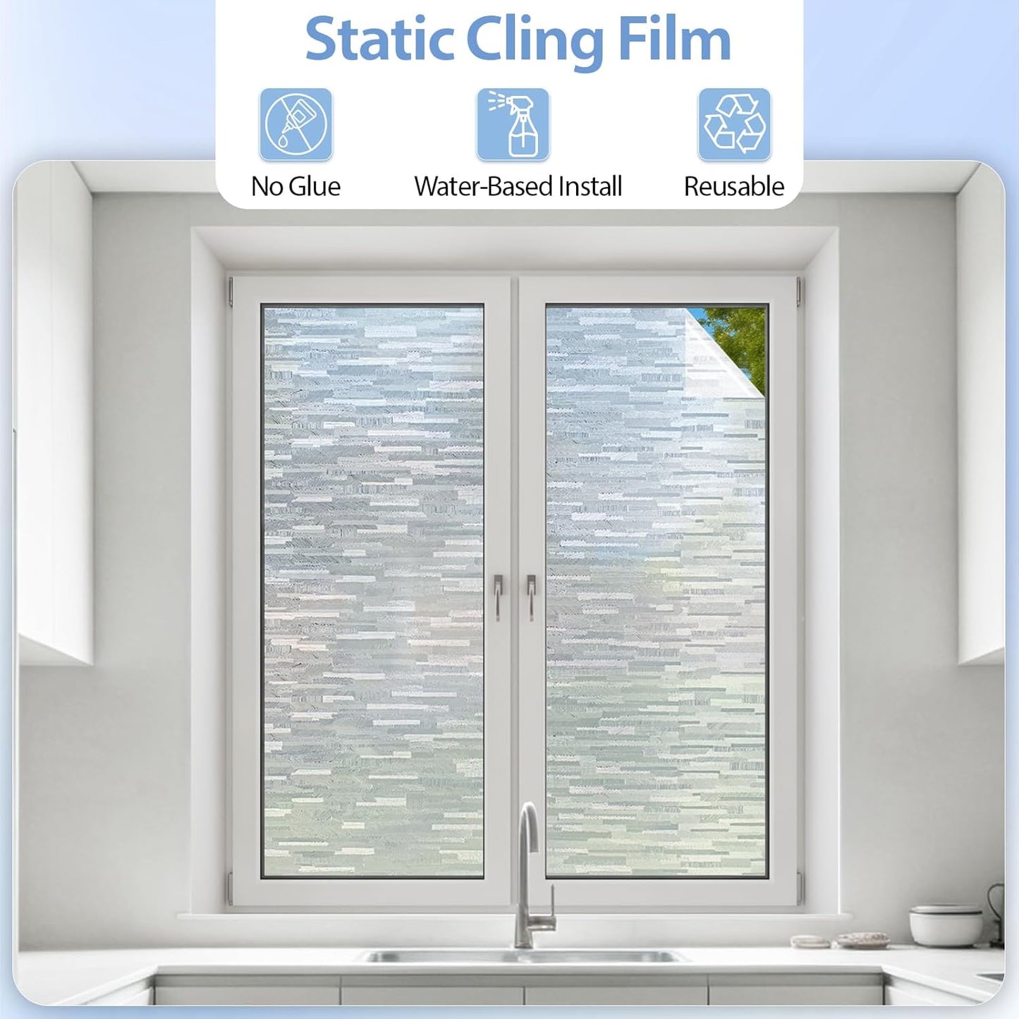GTJ Frosted Window Privacy Film, Static Cling No Glue Removable Reusable, UV Blocking Glare & Heat Reduction, for Bathroom Glass Door Home Office, 17.5" x 78.7"in