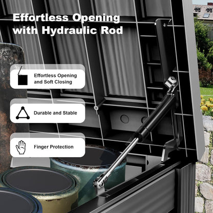 320 Gallon Waterproof Outdoor Storage Box, UV Resistant Resin Deck Box with Hydraulic Rod for Reinforced Stability, Perfect for Patio, Garden, and Pool（Black，320 Gallon）