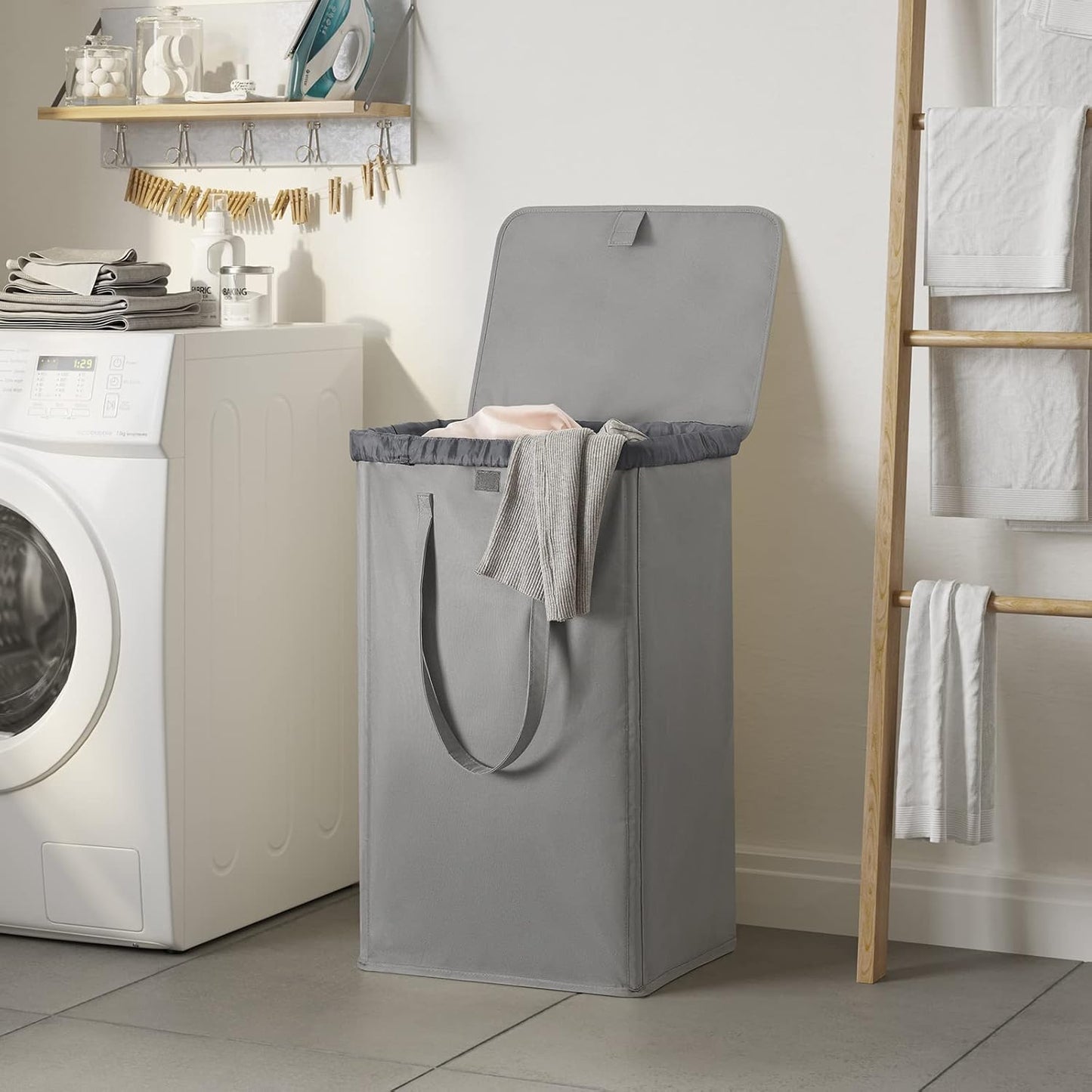 WOWLIVE 180L Laundry Hamper with Lid 3 Section,Large Laundry Basket with Removable Bags and Handles,Collapsible Dirty Clothes Hampers for Laundry,Laundry Basket Organizer for Laundry Room,Dorm,Beige