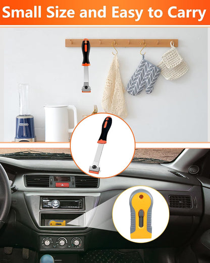 2 Pack Razor Blade Scraper with 10 Plastic and 20 Metal Blades for Removing Paint, Registration Sticker, Grease from Windshield, Glass Top Stove Cooktop Scraper
