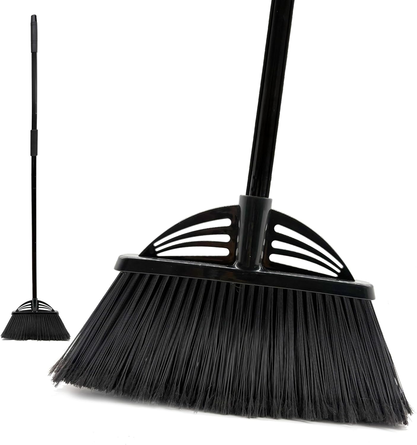 Four-Section Rod Long-Handled Broom,Heavy-Duty Broom, Angle Broom for Outdoor/Indoor（Black+Orange）