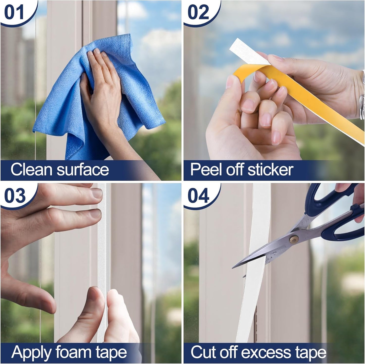 66Ft Foam Tapes Self Adhesive Foam Seal Strips 1/2In x 1/8In x 33.1Ft Each Roll Weatherstrips High Resilience Weather Stripping Door Seals for Door Soundproofing, Window Insulation (2R, White)