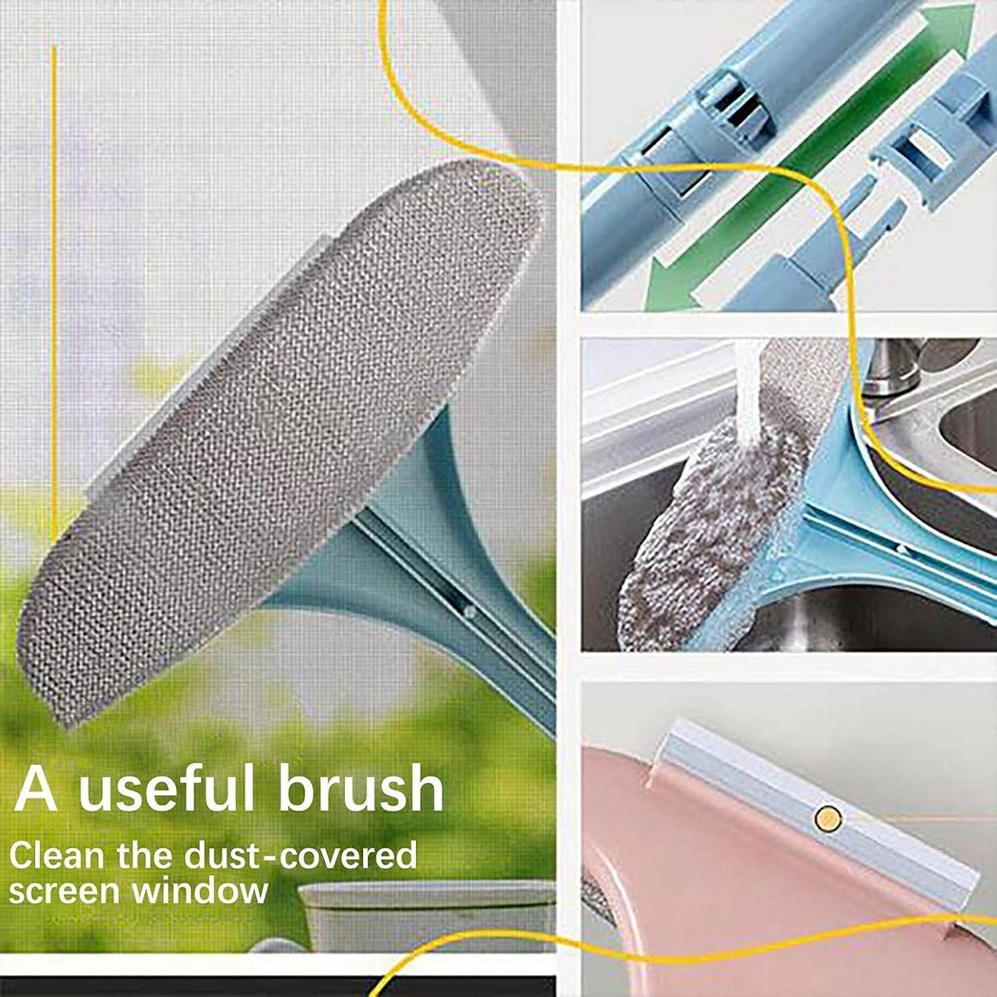 Mesh Screen Cleaner - 2 in 1 Window Cleaner Brush, Glass Cleaning Scraper, Dual Purpose, Extendable (Blue)