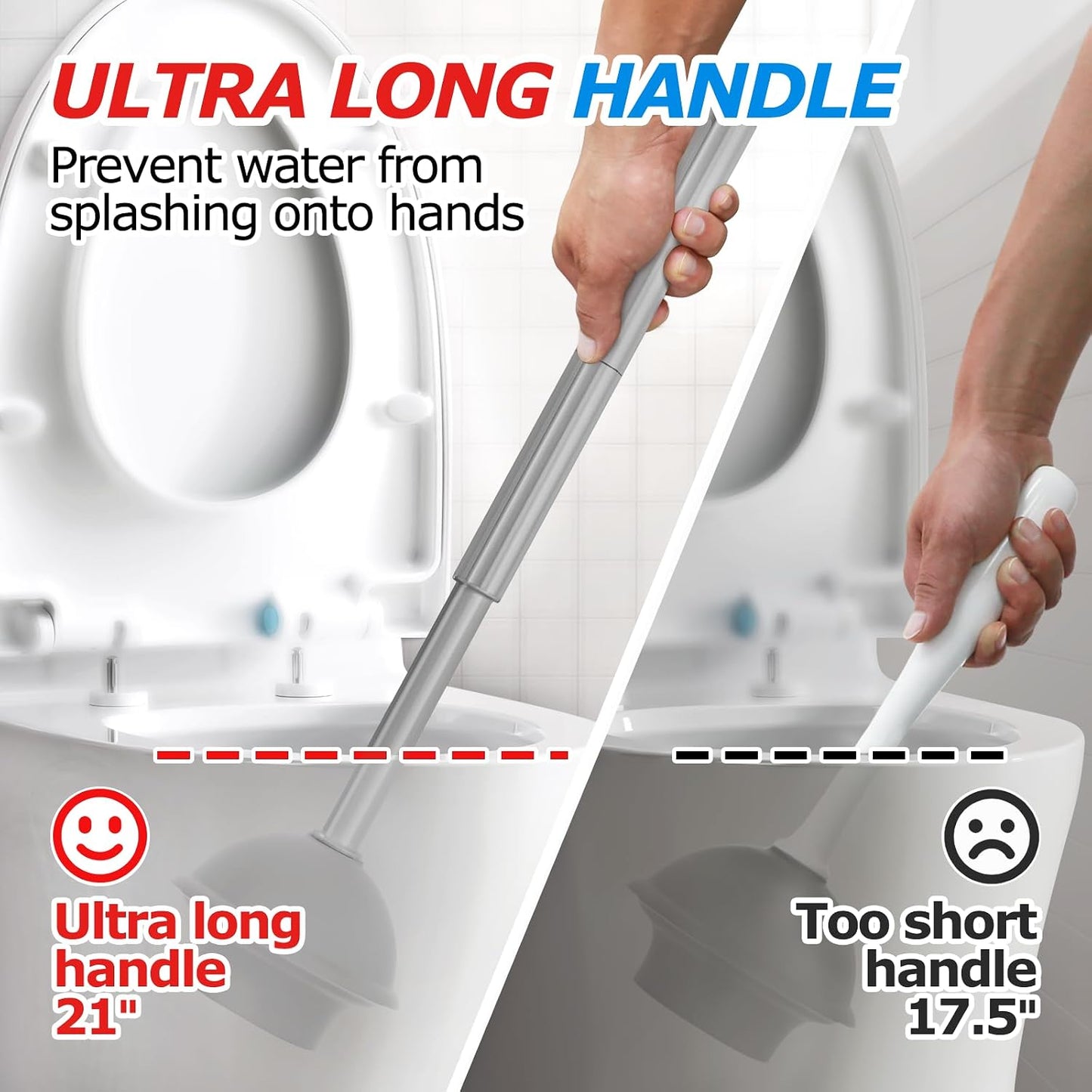 FORASTO 2Pack 2 in 1 Toilet Brush and Plunger Set, Extended Handle Plunger,Toilet Bowl Brush Plunger Set,Bathroom Cleaning Tools,Toilet Brush Plunger Combo,Cleaning Brush,Cleaning Supplies