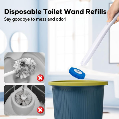 2 Pack Disposable Toilet Brush and Holder Set, Wall Mounted Toilte Wand Kit, Disposable Bowl Ceaner Wand and Caddy with 96 Refills for Closestool Cleaning