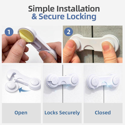 Baby Proof Cabinet Locks – 5 Pack Child Safety Latches for Cabinets, Drawers, Fridge, Pantry & Closet | No Drill Adhesive Cabinet Door Locks | Easy for Adults, Hard for Kids (White)