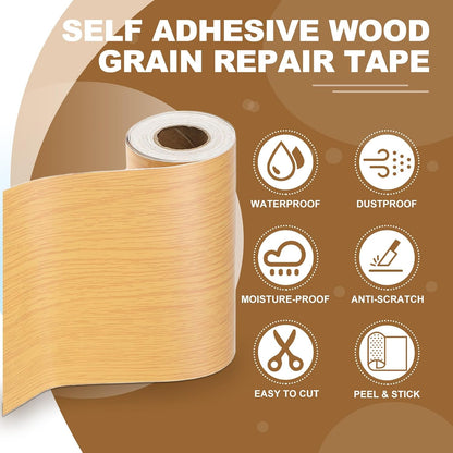 PATIKIL Self Adhesive Wood Grain Repair Tape 33'x 3", Multi-Use Realistic Wood Grain Repair Patch for Furniture Floor Door Table Chair Windows Handicraft DIY, Yellow Teak