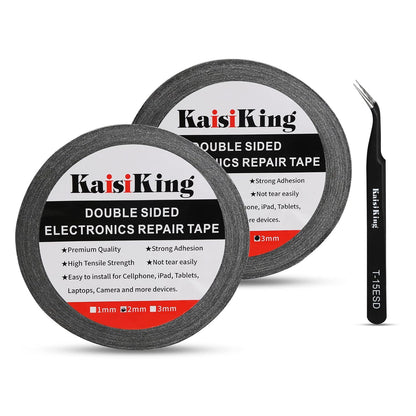 Kaisiking 2mm LCD Repair Tape for Phone Screen, Adhesive Tape with 1 Tweezers for Cell Phone, iPad, Tablets, Laptops, Camera