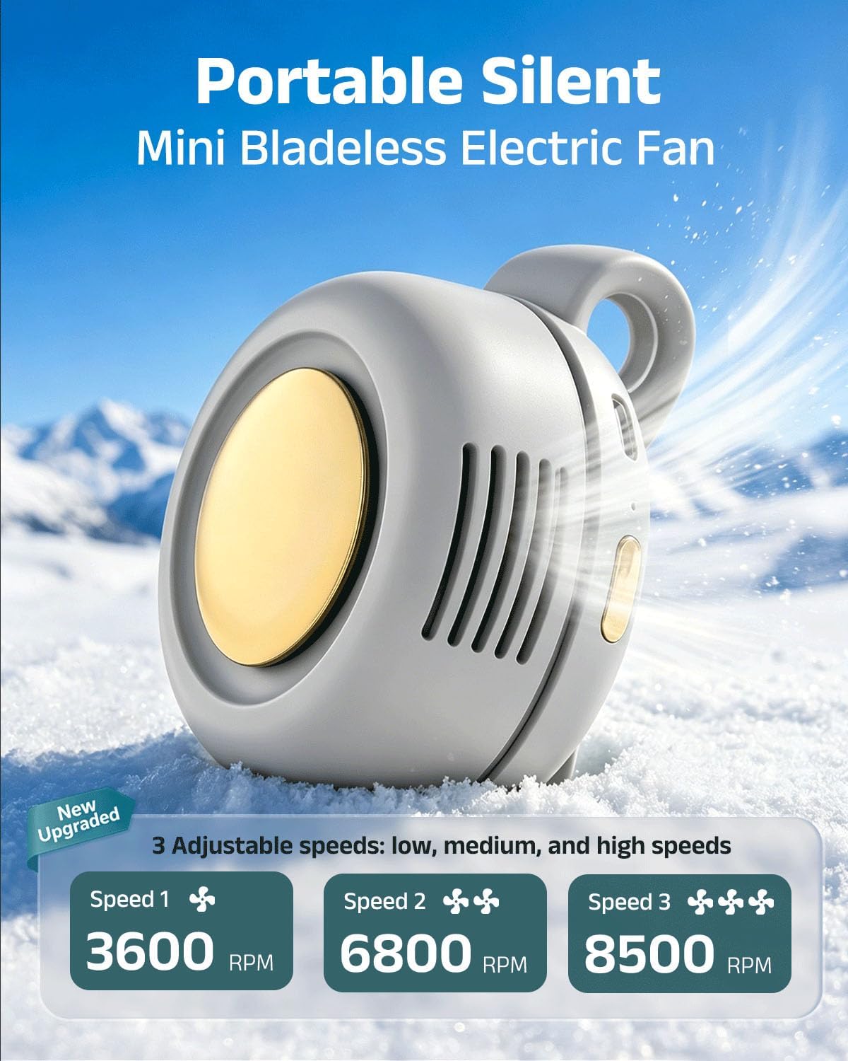 Portable Silent Mini Bladeless Electric Fan, 360° Rotatable Portable Mini Clip On Fan for Shirt Waist Rechargeable Whirlwind Clip Fan, 3-Speed Personal Fan Clip On for Outdoor, Travel, Home (Green)