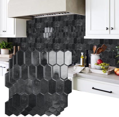 Vamos Tile Upgraded Thicker Design Peel and Stick Backsplash Tile, 10-Sheet Pure White with Gray Grout Long Hexagon Self Adhesive Wall Tiles Stick On Backsplash for Kitchen Bathroom RV Fireplace