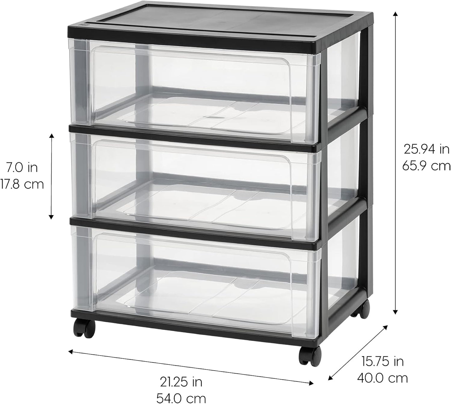 IRIS USA Plastic Drawer Storage Organizer Rolling Cart, with Wheels Casters, 3-Drawers, for Art Craft Supplies Bathroom Dorm Bedroom Laundry Room, Wide, White