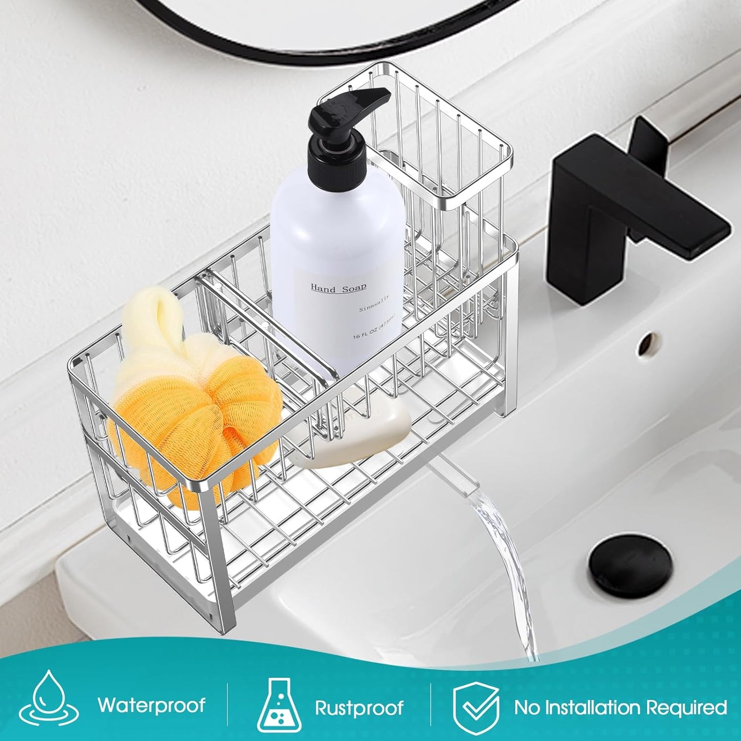 Sinnsally Kitchen Sponge Holder,Sink Caddy Organizer with High Brush Holder,Stainless Steel Sink Box Dish Scrubber Holder,Soap Tray for Kitchen Counter Accessories & Storage Rack(2 Tier - Black)