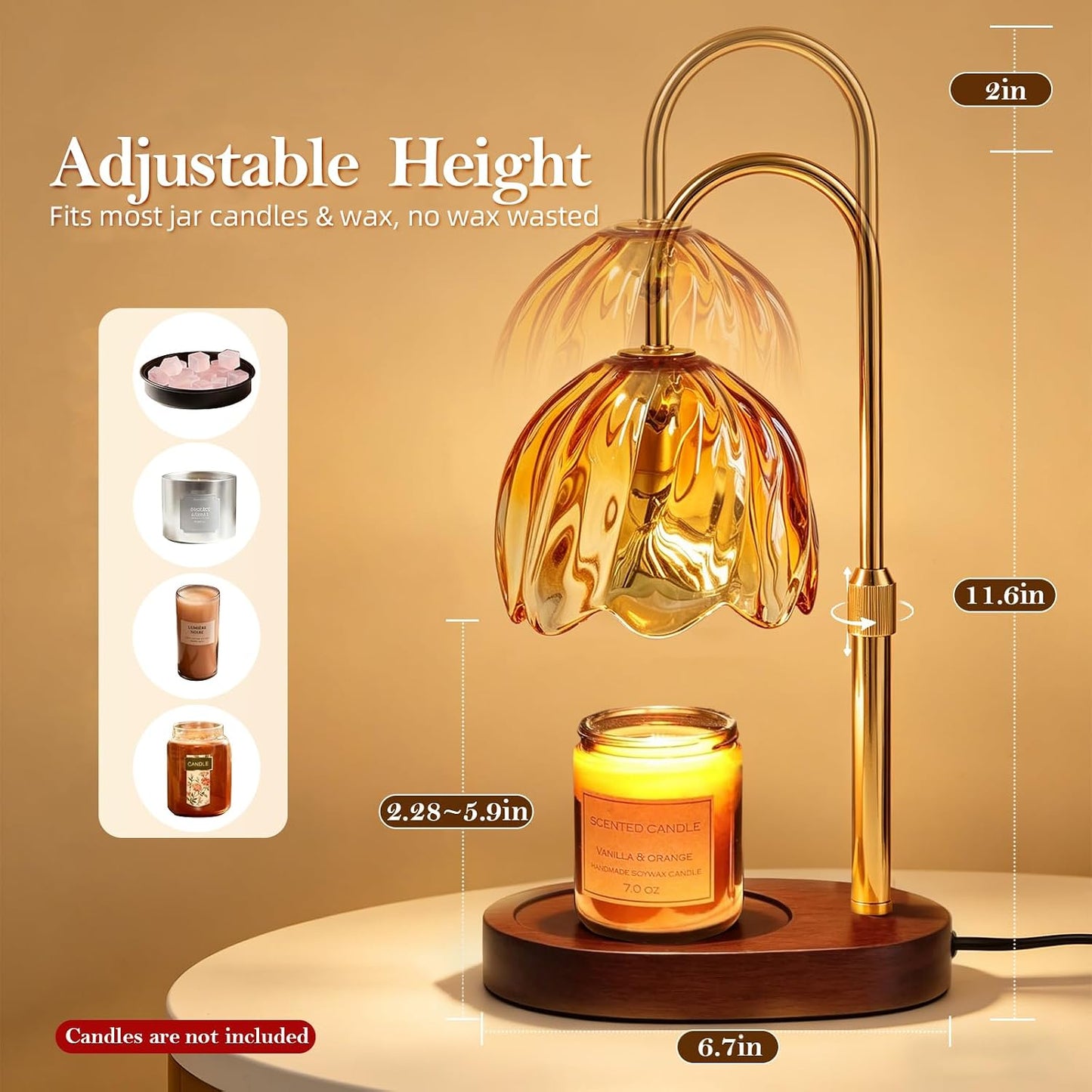 Flower Candle Warmer Lamp with Timer, Dimmable Adjustable Height Wax Melts Warmer for Jar Candles, Birthday Gifts for Women Mom, House Warming Gifts New Home, Bedroom Living Room Decor (Green)
