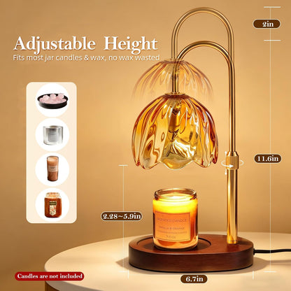 Flower Candle Warmer Lamp with Timer, Dimmable Adjustable Height Wax Melts Warmer for Jar Candles, Birthday Gifts for Women Mom, House Warming Gifts New Home, Bedroom Living Room Decor (Green)