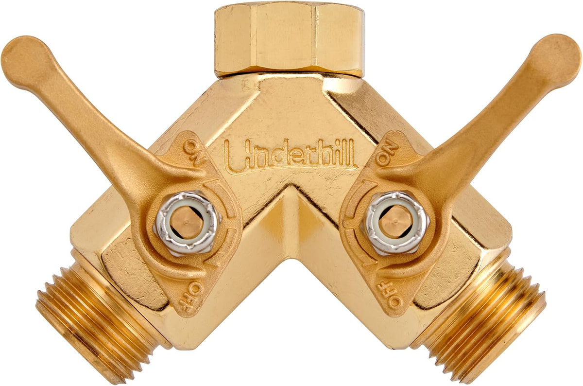 Underhill Garden Y Hose Splitter 2 Way, Heavy Duty Bib Faucet Spigot Connector with Water Shut Off Valves, Metal, 30 GPM, 3/4-Inch Thread, A-HB2HF